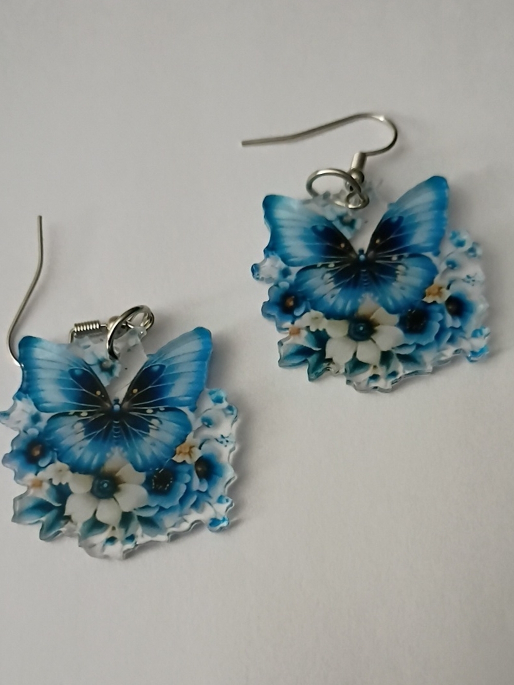 Blue Butterfly Floral Dangle Earrings - Women Jewelry